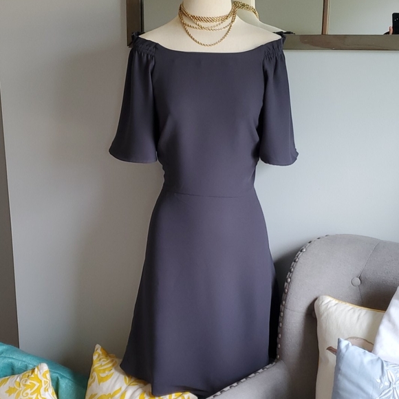 J. Crew Dresses & Skirts - J. Crew Off The Shoulder Fit & Flare Steel Blue